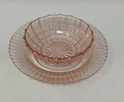 Buy Vintage Anchor Hocking Pink Depression Glass Bowl And Plate • 9.26£