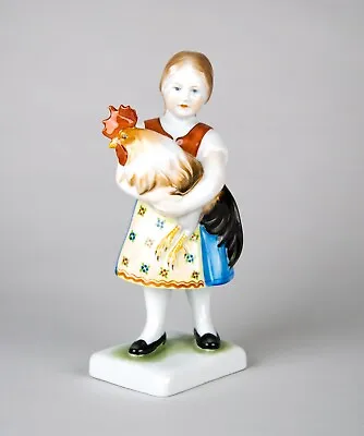 Buy Herend Hand Painted Figurine #5568 Girl With Rooster Vintage Porcelain Hungary • 237.18£
