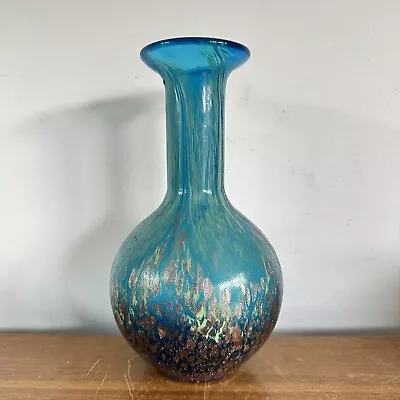 Buy Vintage Dale Tiffany Blue Art Glass Vase 9” Two Tone Aventurine Gold Turquoise • 75£
