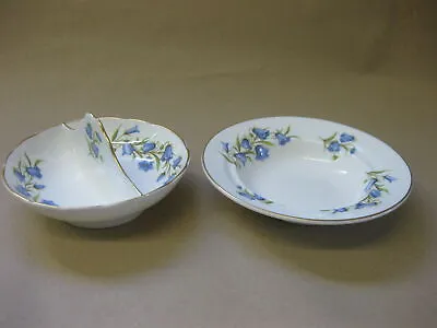 Buy Vintage Crown Staffordshire Bone China Dish & 2-Section Dish~ Bluebell Pattern • 17.99£