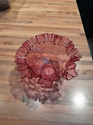 Buy Vintage Cranberry Glass Bowl With Fluted Edge • 9.99£