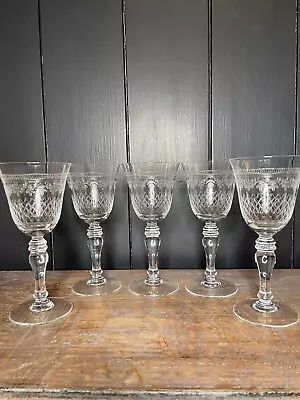 Buy 5 Vintage Pall Mall Lady Hamilton Etched Crystal Claret Glasses 110 ML 15 Cm • 24£