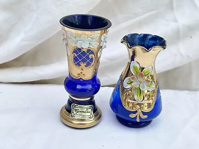 Buy Vintage Pair Of Egermann Cobalt Blue Glass Vases Made In Czech Republic • 9.99£