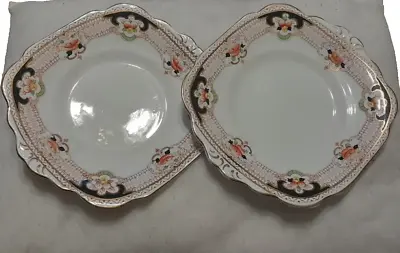 Buy Pair Of Royal Vale China Longton Floral Square Plates HJC England • 8.99£