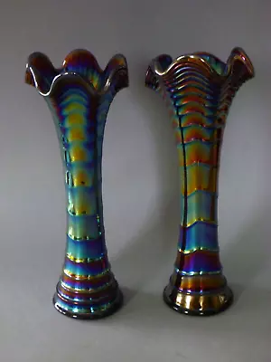 Buy 2 Imperial Iridescent Carnival Glass Vase - Amethyst Ripple/Rainbow Lustre 10.5  • 42£