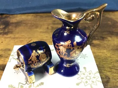 Buy Limoges France Cobalt Blue And Gold Porcelain Miniatures Barrel & Pitcher • 32.21£