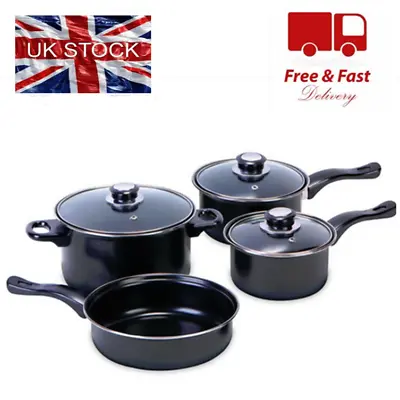 Buy Set Of 7 Pcs Non Stick Cookware Cooking Saucepans Pots Pan Set With Glass Lids • 22.99£