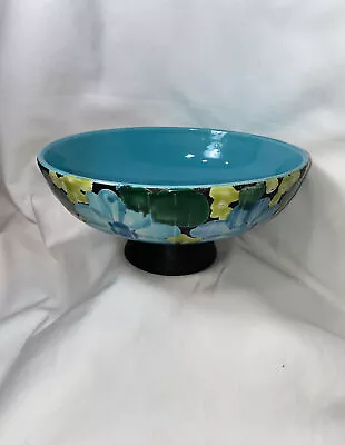 Buy Vintage MCM Alvino Bagni Italy Blue Floral Pedestal Bowl Raymor Italian Pottery • 160.34£