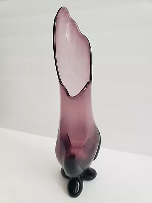 Buy Vintage Viking Glass Swung Vase Purple Amethyst Rare Three 3 Foil Toe Footed • 359.64£