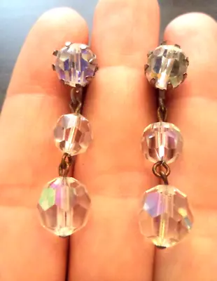 Buy Stunning Vintage Estate High End Ab Cut Glass Bead 1 1/8  Clip Earrings!!! 1640j • 0.79£