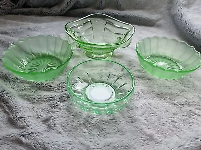 Buy Vintage Art Deco Green Glass Dish Bundle X4 Trinket Pot, Sweet Dishes • 14.50£