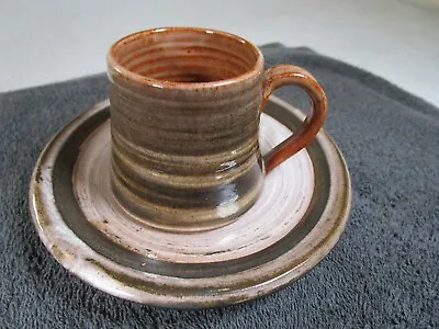 Buy Lovely Vintage Wold Pottery Mug / Cup And Saucer Cream / Brown Glaze Holds 150ml • 11.95£