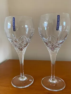 Buy Pair Of Edinburgh Crystal 'Mirage' Cut Wine Goblet Glasses, Stickers & Stamped • 29£