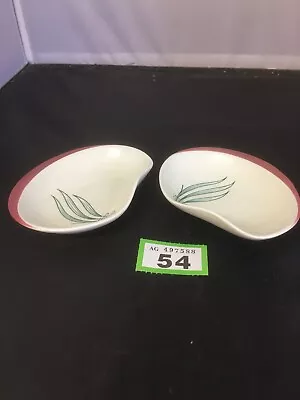 Buy 2 Carlton Ware Hand Painted Green Leaf Pink Border Shallow Kidney Shaped Dishes. • 16£