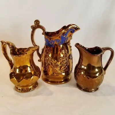 Buy Wade Copper Luster Ware Pitchers Set Of Three Vintage Large 8” Blue England • 140.09£