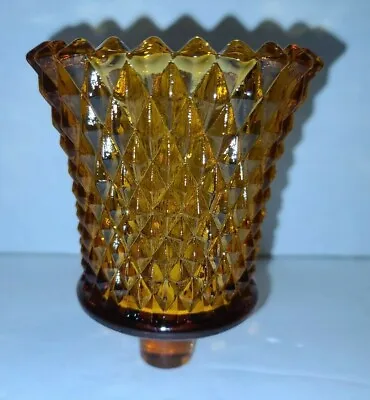 Buy Vintage Amber Diamond Point Cut Glass Peg Votive Cup Candle Holder • 6.64£