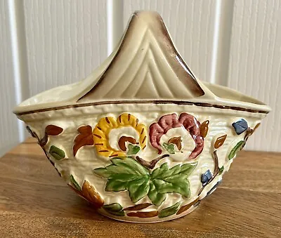 Buy Vintage Tony Wood Studio England Pottery Posy Basket Floral 7” X 5.5” • 9£