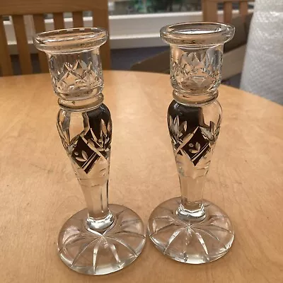 Buy Pair Cut Glass Candlestick Holders Apr2459 • 12£