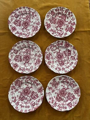 Buy Vintage Johnson Brothers English Chippendale Red Floral 10” Plate 6 Piece Set • 74.83£