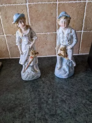 Buy Pottery Figurines, Pair, Boy And Girl With Hobby Horses • 0.99£