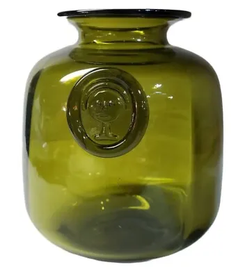 Buy Rare Kastrup Holmegaard Vase • Danish Green Glass Ansigt Face • Jacob Bang 1970s • 255.21£