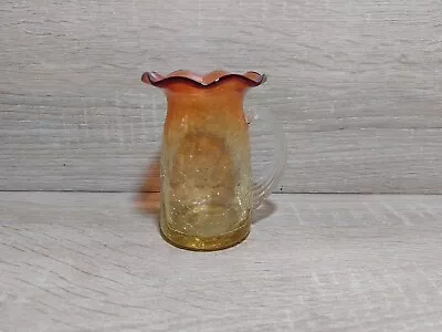 Buy VTG Amberina Crackle Glass Hand Blown Applied Handle Ruffled Edge Bud Vase • 14.40£