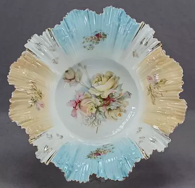 Buy Antique RS Prussia Yellow Roses Blue Yellow & Gold 10 1/4 Inch Porcelain Bowl • 120.55£