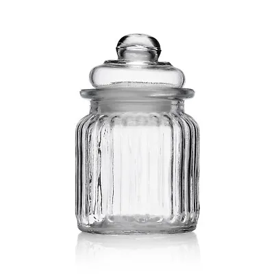 Buy Small Ribbed Glass Sweet Jars & Lid Candy Food Storage Vintage Wedding Favour • 13.48£