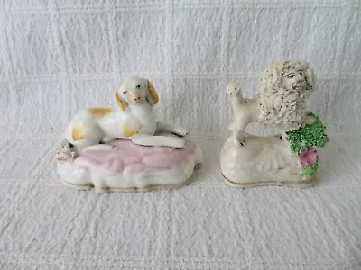 Buy 2 SMALL / MINI ANTIQUE STAFFORDSHIRE / ENGLISH POTTERY DOG FIGURES 5.7cms Tall • 58£