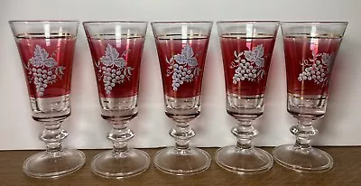 Buy Italian Lubiana Wine Sherry Glasses X 5 Vintage Cranberry Mid Century 60's • 14.99£