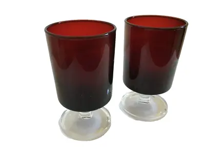 Buy 2 Vintage 1970s French Luminarc Arcoroc Ruby Red  Drinking Glasses 70ml • 10£