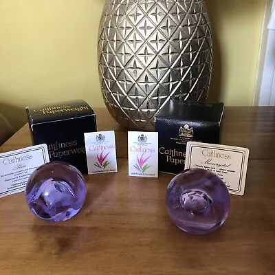 Buy Pair Of Vintage Caithness Purple Glass Paperweights With Boxes And Paperwork • 30£