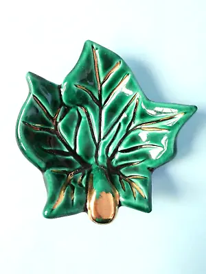 Buy Vintage Mcm French Vallauris Green Gilded Leaf Pottery Ceramic Ashtray Pin Dish • 18.96£