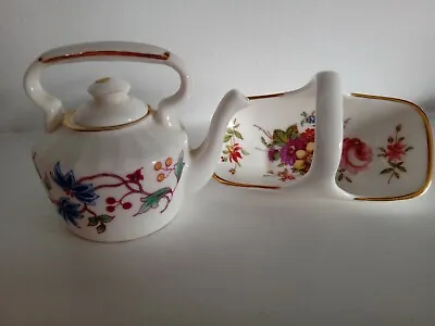 Buy Hammersley Miniature / Small China Floral KETTLE / TEAPOT & FLOWER TRUG / BOWL  • 14.50£