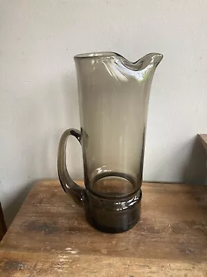 Buy Vintage Scandinavian Style Art Glass PITCHER JUG Smokey Grey Mid Century 25cm • 6.99£