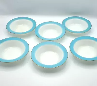 Buy Vintage Pyrex Milk Glass Blue Rim Bowls X 6 • 26£