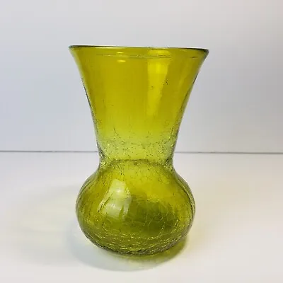 Buy Vintage Crackle Glass Vase Chartreuse Yellow Green Glows In UV Vaseline • 18.22£