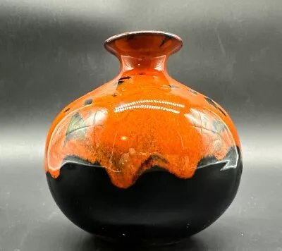 Buy Vintage Torrance California Originals  Vase W/ Glossy Orange & Black Drip Glaze • 56.79£