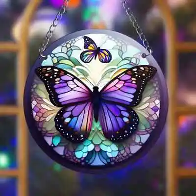 Buy Butterfly Design Suncatcher Stained Glass Effect Home Decor Christmas Gift • 6.95£