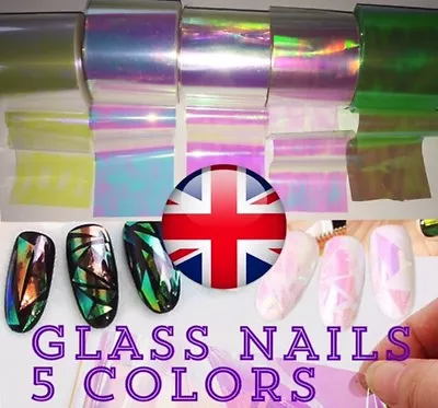 Buy Broken Glass Nail Foil Effect Stickers Shattered Holographic Angel Paper Wraps • 1.99£