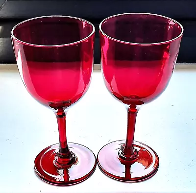 Buy TWO ANTIQUE CRANBERRY WINE GLASS SOLID RED COLOUR  C.1860 • 69£