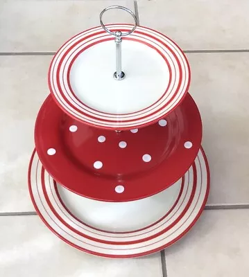 Buy  Ceramic Cake Stand 1-3 Tier Laura Ashley White Red Spots / Stripes Celebrations • 14£