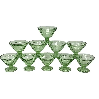Buy (11) Vtg Anchor Hocking Block Optic Green Vaseline Uranium Sherbet Cups Small • 57.84£