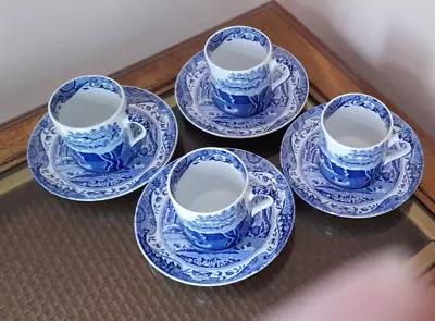 Buy SPODE 'BLUE ITALIAN' COFFEE CANS AND SAUCERS X 4 Excellent Condition • 32£