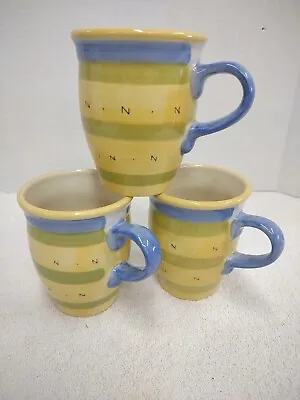Buy Pfaltzgraff Pistoulet Set Of 3 Coffee Mugs Blue Handle Striped Jana Kolpen 2002 • 17.06£