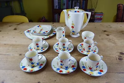 Buy Vintage Newhall Pottery Art Deco Floral Coffee Set 20 Pieces • 18£
