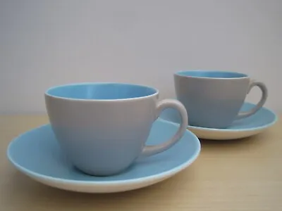 Buy 2 X Vintage Poole Pottery Twintone Sky Blue Dove Grey C104 Coffee Cups & Saucers • 10£