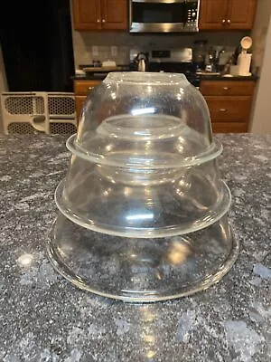 Buy Set Of 3 Vtg PYREX Clear Glass Nesting Mixing Bowls Complete Set 322- 323- 325 • 18.90£