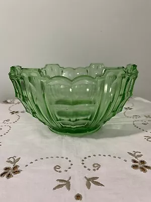Buy Vintage Art Deco Green Pressed Glass Fruit Serving Bowl 1930s • 15.99£