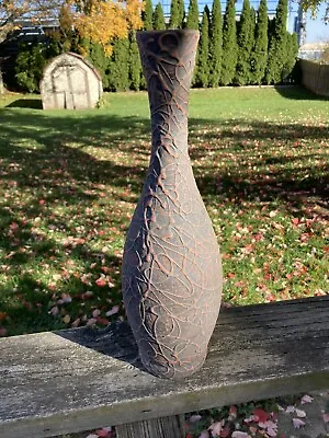 Buy Haeger Pottery 2001 Brown With Orange Raised Design Bottle Vase • 19.21£